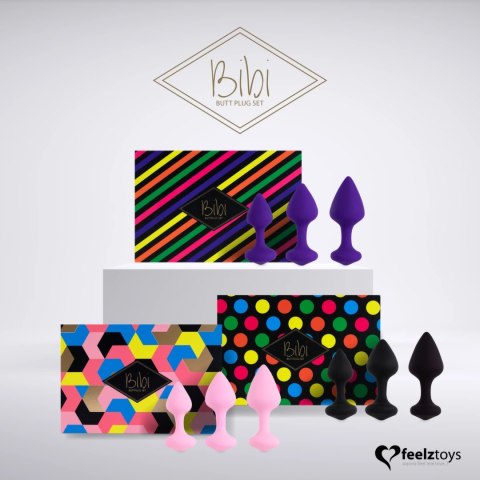 FeelzToys Bibi Purple - Zestaw 3 elastycznych zatyczek, silikon