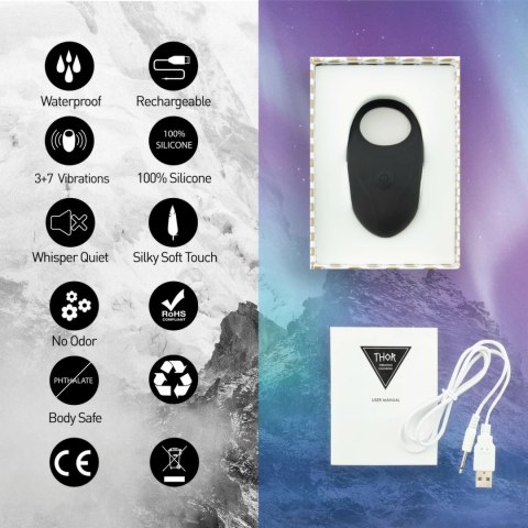 FeelzToys Thor Black - pierścień wibrujący, silikonowy, ładowany USB