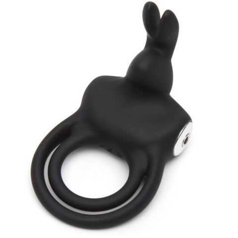 Happy Rabbit Black - silikonowy pierścień wibrujący z 2 pętlami, USB