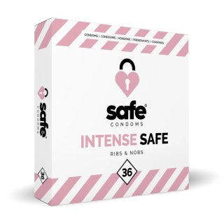 Safe Intense 36szt - prezerwatywy z teksturą wypustek i prążkow, lateksowe