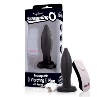 The Screaming O Vibrating Plug Black - wibrujący korek silikonowy z pilotem