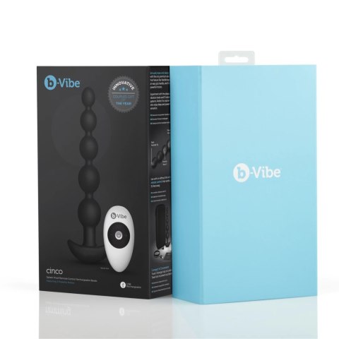B-Vibe Cinco Black - silikonowy model z wibracją, 5 segmentow, pilot