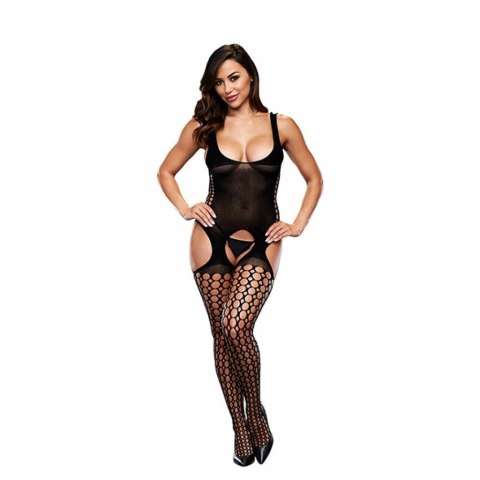 Baci Bodystocking One Size siateczkowy model z wycięciem i podwiązkami