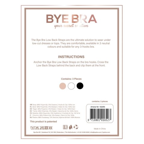 Bye Bra Flexible Low Back Straps 3 haftki czarny/biały regulowane