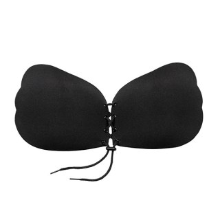 Bye Bra Lace-It Bra B Black - samonośny biustonosz z wiązaniem, czarny