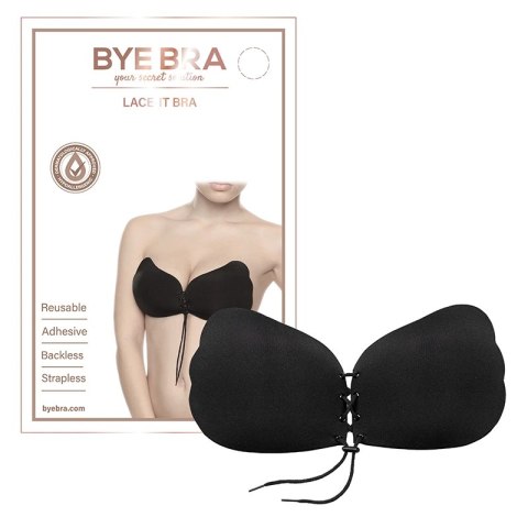 Bye Bra Lace-It Bra B Black - samonośny biustonosz z wiązaniem, czarny