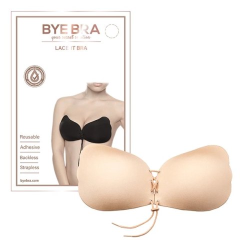 Bye Bra Lace-It Bra samonośny biustonosz wiązany Nude miseczka D