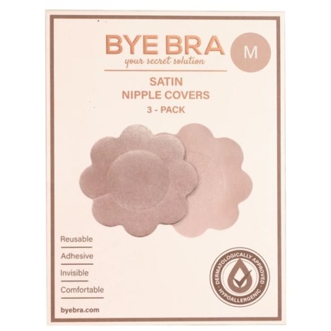 Bye Bra Satin Nipple Covers M 6 cm Nude 3 pary - materiałowe osłonki