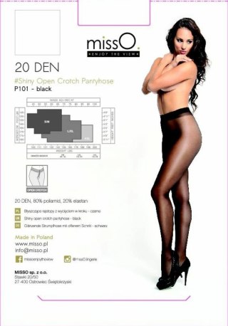 MissO P101 Rajstopy z wycięciem czarne L/XL elegancki połysk