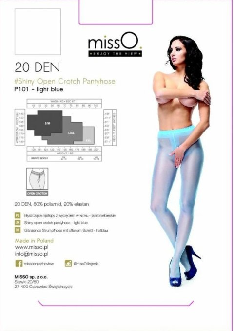 MissO P101 Rajstopy z wycięciem jasnoniebieskie XXL połysk