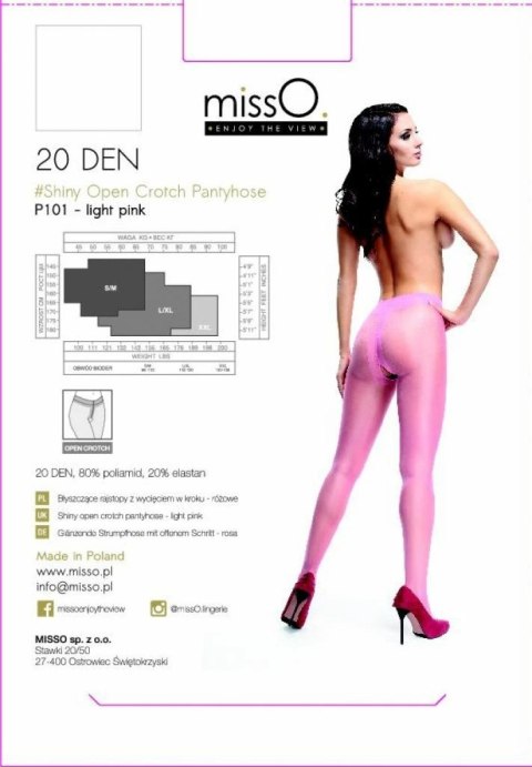 MissO P101 Rajstopy z wycięciem jasnorożowe L/XL połysk