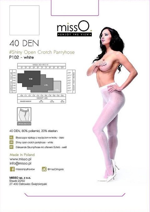 MissO P102 Rajstopy z wycięciem białe S/M - 40 DEN, eleganckie