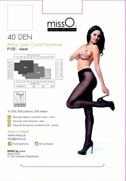 MissO P102 Rajstopy z wycięciem, czarne L/XL, 40 DEN, lekko błyszczące