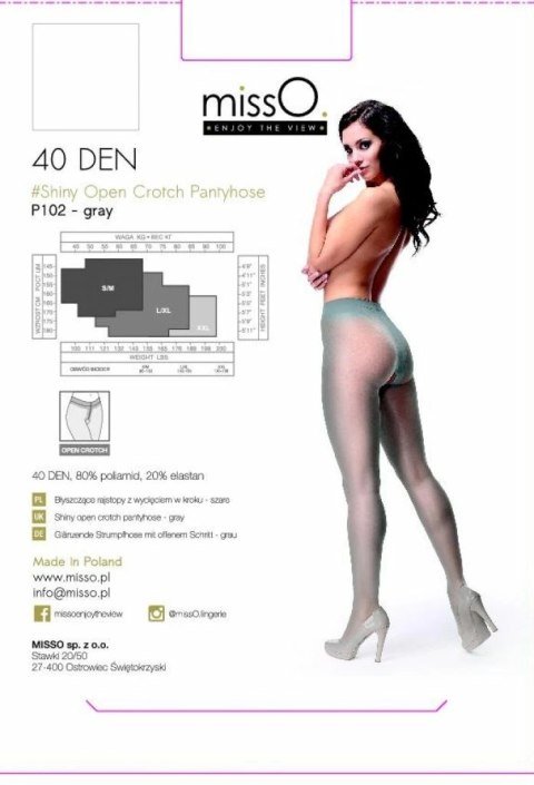 MissO P102 Rajstopy z wycięciem szare L/XL - elastyczne 40 DEN