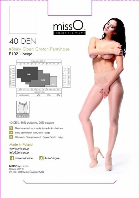 MissO P102 rajstopy bezszwowe z otwartym krokiem beżowe S/M