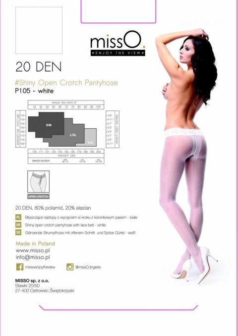 MissO P105 Rajstopy z wycięciem, koronka, białe S/M