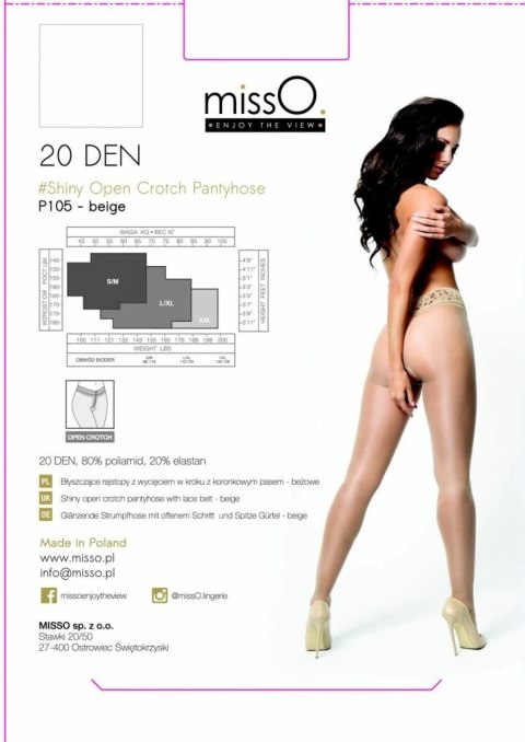 MissO P105 Rajstopy z wycięciem koronkowe beżowe S/M