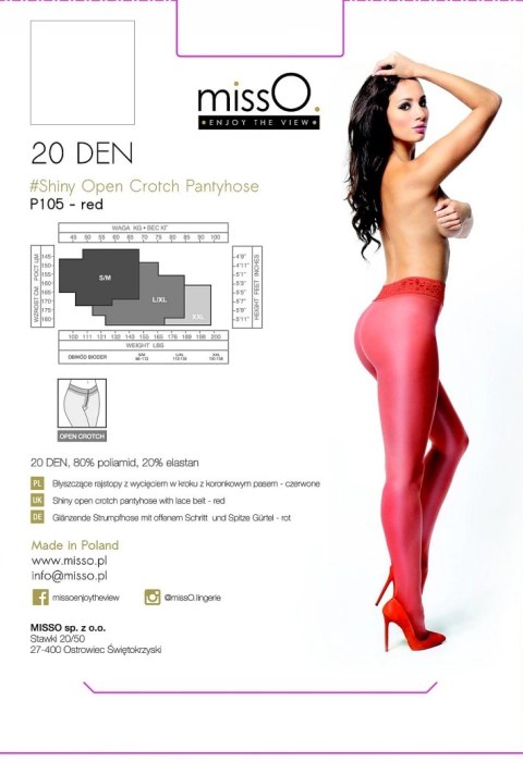 MissO P105 Rajstopy z wycięciem koronkowe czerwone S/M