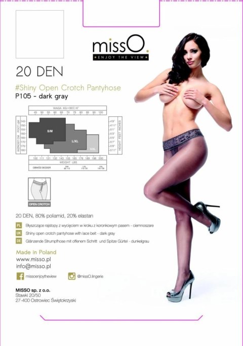 MissO P105 rajstopy z wycięciem koronkowe ciemnoszare S/M