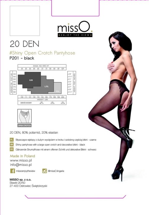 MissO P201 Rajstopy z wycięciem w kroku czarne S/M połyskujące