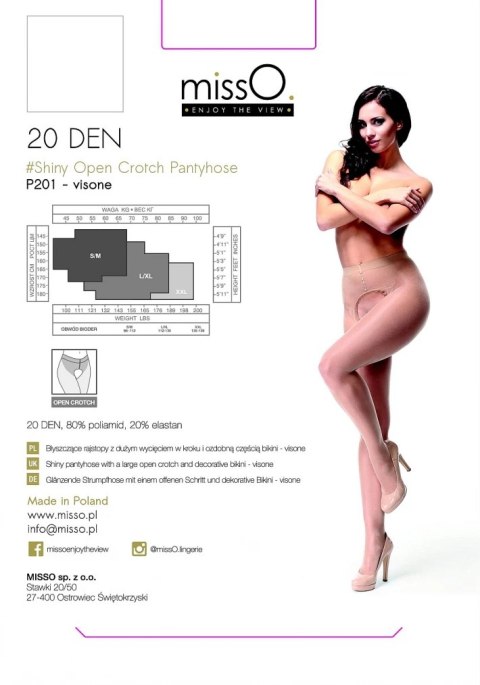 MissO P201 rajstopy wycięcie w kroku beżowe L/XL eleganckie 20 DEN