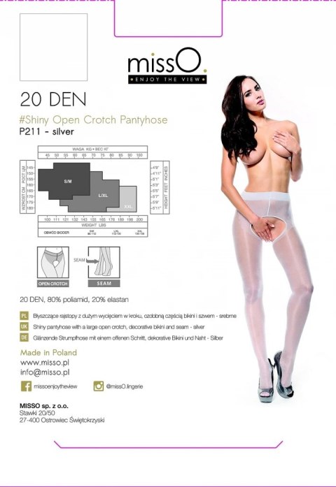MissO P211 Rajstopy z otwartą częścią intymną Srebrne XXL połysk