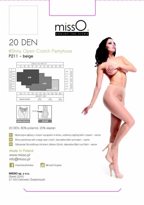 MissO P211 Rajstopy z wycięciem, połysk, beżowe S/M