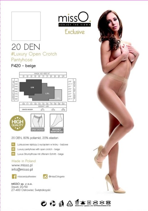 MissO P420 Rajstopy Beżowe S/M z otwartym krokiem wytrzymałe