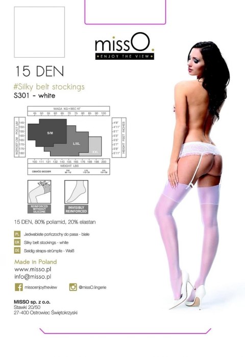 MissO S301 Pończochy do pasa białe L/XL - jedwabista dzianina