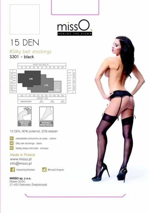 MissO S301 Pończochy do pasa czarne S/M - wytrzymałe, eleganckie