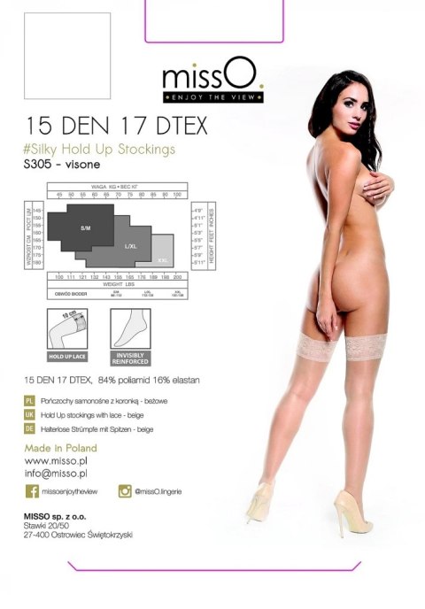 MissO S305 Pończochy samonośne beżowe XXL z koronką 15DEN