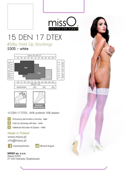 MissO S305 Pończochy samonośne białe koronkowe L/XL 15DEN