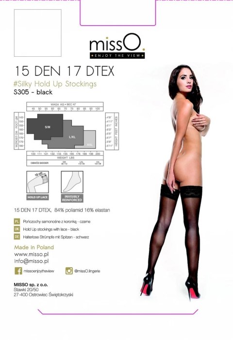 MissO S305 Pończochy samonośne czarne XXL 15DEN koronka