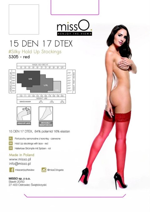 MissO S305 Pończochy samonośne czerwone XXL 15DEN koronka