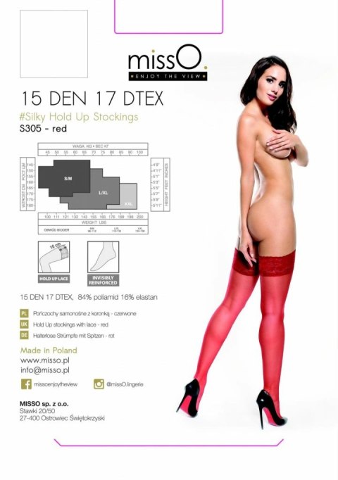 MissO S305 Pończochy samonośne czerwone L/XL koronkowe 15DEN