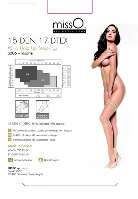 MissO S306 Pończochy samonośne beżowe XXL z pasami, jedwabiste