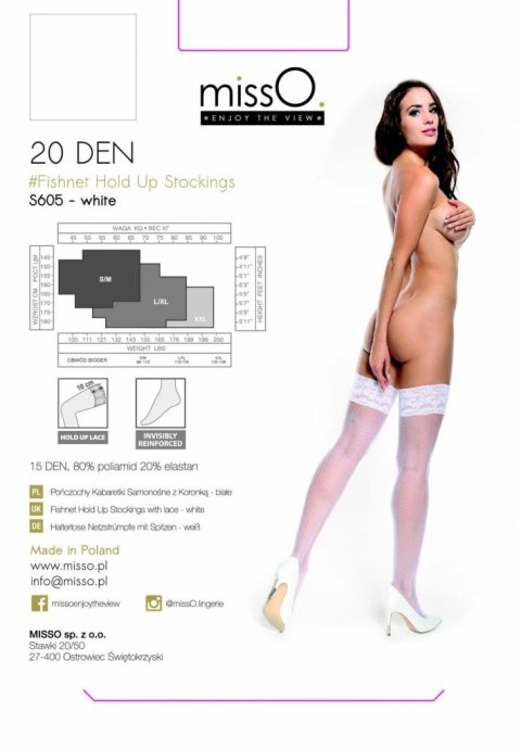 MissO S605 Pończochy samonośne kabaretki białe L/XL z koronką