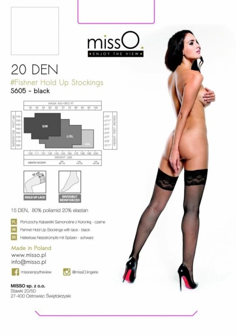MissO S605 Pończochy samonośne kabaretki czarne L/XL koronka