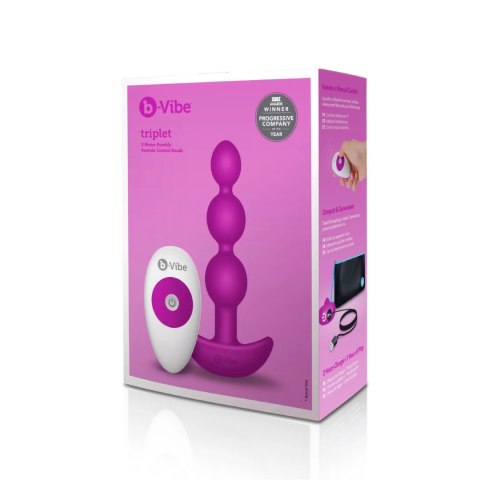 B-Vibe Triplet Fuchsia - Koraliki z funkcją wibracji i pilotem