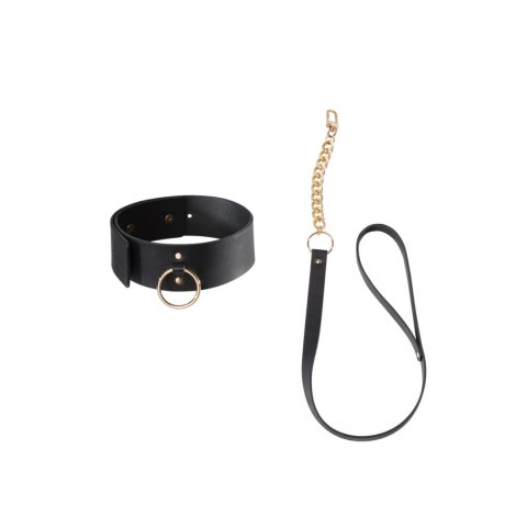 Bijoux Indiscrets MAZE Wide Choker Black - obroża z odpinaną smyczą