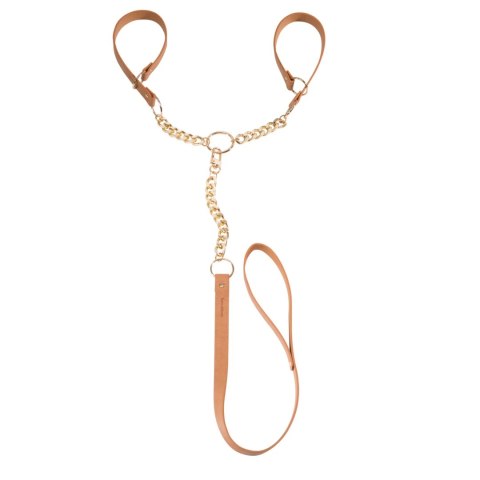 Bijoux Indiscrets Maze T-Restraints brązowe - kajdanki z odpinaną smyczą