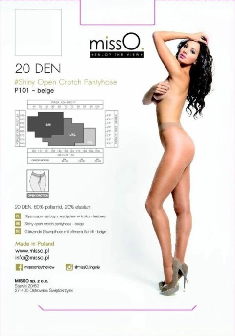 MissO P101 Rajstopy z wycięciem beżowe L/XL, eleganckie i komfortowe
