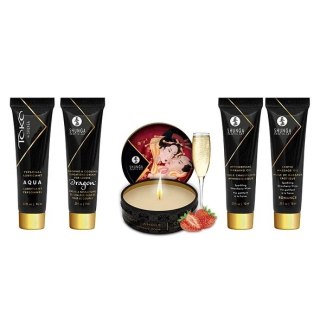 Shunga Geishas Secret Kit Sparkling Strawberry Wine - Zestaw Miniatur do Masażu i Pielęgnacji