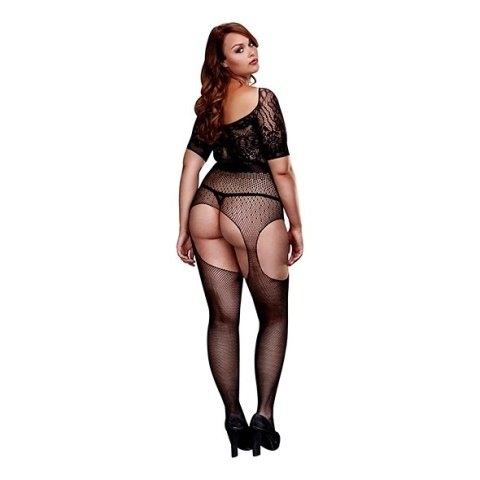 Baci Bodystocking Queen Size Kwiatowy Wzor Siateczka Wycięcia