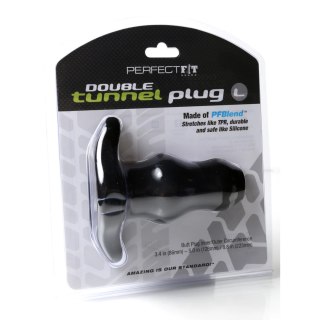 Perfect Fit Double Tunnel Plug Large Black - dwukanałowa zatyczka czarna L