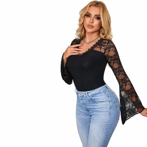 Subblime Body damskie kwiatowy wzor, długi rękaw, S/M, czarne