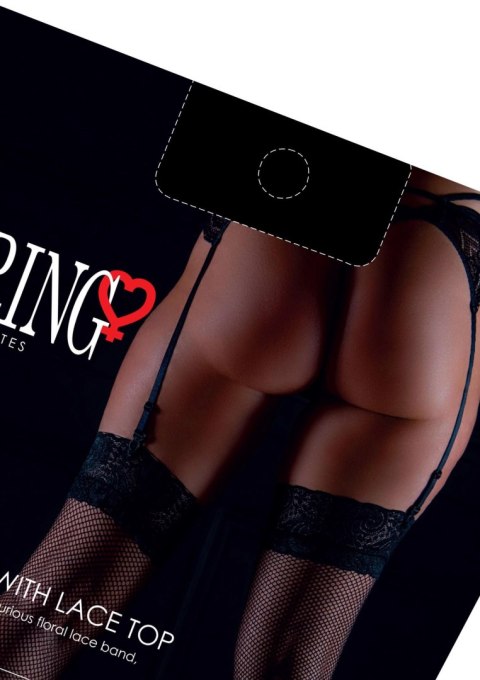 Net Stockings with Lace Top Black