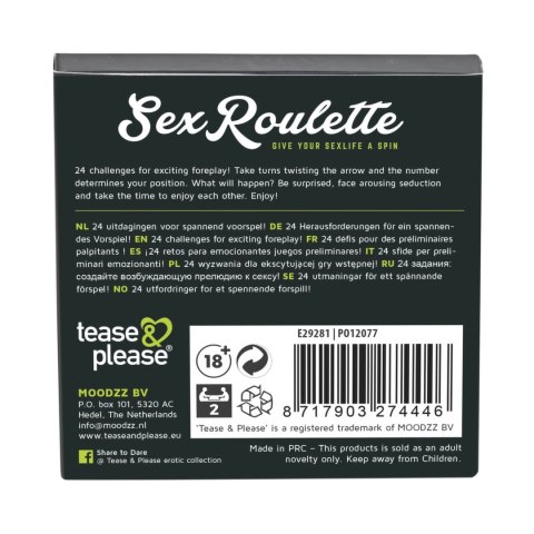 Tease and Please Sex Roulette Foreplay - gra planszowa dla par, 24 wyzwania