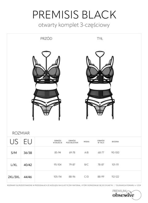 Premisis Black otwarty komplet 3-częściowy S/M