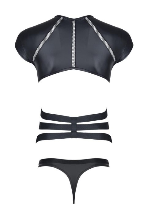 Męski komplet z wetlooka: t-shirt z ozdobną gumą, stringi z ozdobną taśmą z przodu XXL